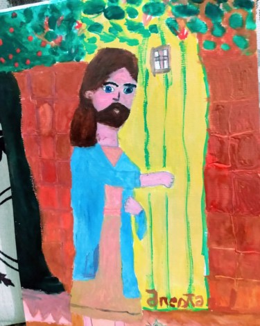 Peinture intitulée "Jesus bate a porta" par Jane Costa, Œuvre d'art originale, Aquarelle