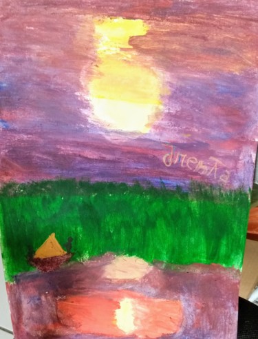 Pintura intitulada "Por do sol sobre o…" por Jane Costa, Obras de arte originais, Óleo