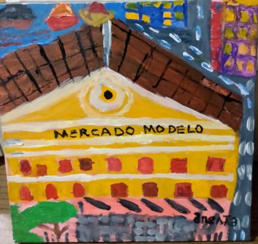 Peinture intitulée "Mercado Modelo" par Jane Costa, Œuvre d'art originale, Acrylique Monté sur Panneau de bois