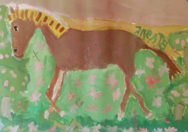 Painting titled "Cavalo ao redor das…" by Jane Costa, Original Artwork, Tempera