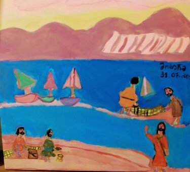 Peinture intitulée "Jesus e os pescador…" par Jane Costa, Œuvre d'art originale, Acrylique