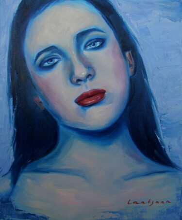 Painting titled "Neon girl portrait…" by Jane Lantsman, Original Artwork, Oil