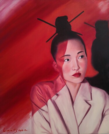 Painting titled "Japanese girl portr…" by Jane Lantsman, Original Artwork, Oil