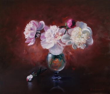Painting titled "Peonies bouquet in…" by Jane Lantsman, Original Artwork, Oil