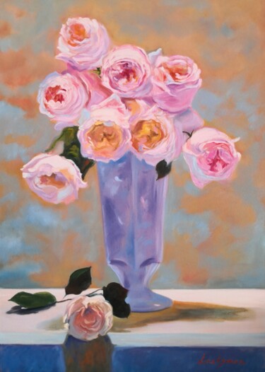 Pintura titulada "Delicate pink roses…" por Jane Lantsman, Obra de arte original, Oleo