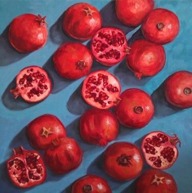 Peinture intitulée "Ripe pomegranates o…" par Jane Lantsman, Œuvre d'art originale, Huile
