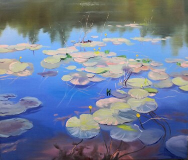 Pittura intitolato "Water lilies pond l…" da Jane Lantsman, Opera d'arte originale, Olio