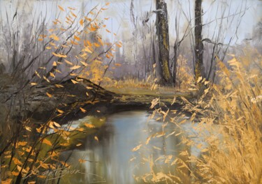 In the autumn forest, Gold forest, Forest landscape Painting titled "In the autumn fores…" by Jane Lantsman, Original Art, Oil