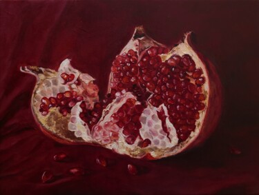 Pintura titulada "Red ripe pomegranat…" por Jane Lantsman, Obra de arte original, Oleo
