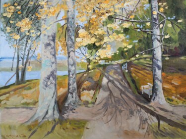 Картина под названием "Gold autumn landsca…" - Jane Lantsman, Подлинное произведение искусства, Масло