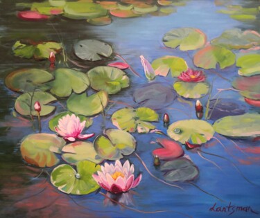Waterlily pond inspired by Claude Monet Peinture intitulée "Waterlily pond insp…" par Jane Lantsman, Œuvre d'art originale, Huile