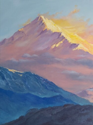 Malerei mit dem Titel "Sunrise in the snow…" von Jane Lantsman, Original-Kunstwerk, Öl
