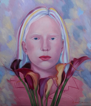 Painting titled "Albino girl portrai…" by Jane Lantsman, Original Artwork, Oil