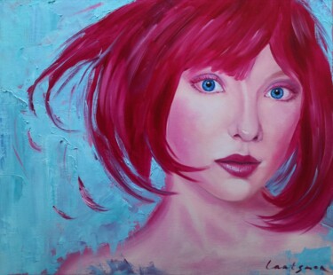 Malerei mit dem Titel "Lolita 2- Pink hair…" von Jane Lantsman, Original-Kunstwerk, Öl