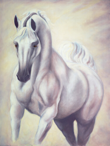Peinture intitulée "White Knight" par Jane Moore, Œuvre d'art originale, Huile