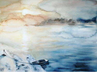 Schilderij getiteld ""Cold sunrise", ori…" door Jane Skuratova, Origineel Kunstwerk, Aquarel