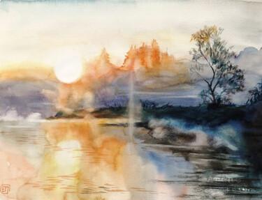 Painting titled ""Misty Lake" waterc…" by Jane Skuratova, Original Artwork, Watercolor