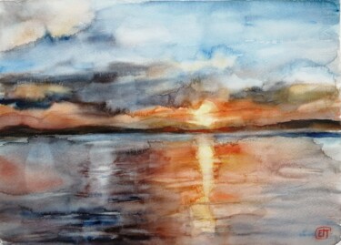 Painting titled ""Abstract sunset on…" by Jane Skuratova, Original Artwork, Watercolor