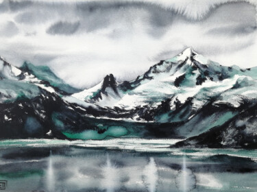 Painting titled ""Northern Mountains…" by Jane Skuratova, Original Artwork, Watercolor