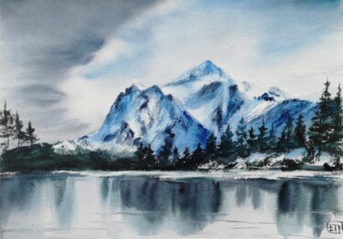 Painting titled ""Blue Mountains" or…" by Jane Skuratova, Original Artwork, Watercolor
