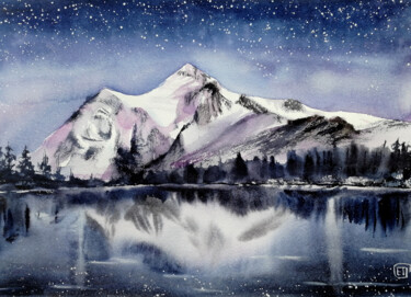 Painting titled ""Night Mountains" o…" by Jane Skuratova, Original Artwork, Watercolor