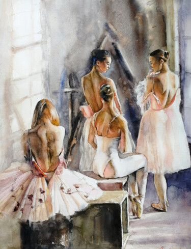 Malarstwo zatytułowany „"Ballerinas" origin…” autorstwa Jane Skuratova, Oryginalna praca, Akwarela