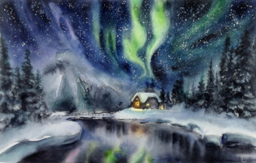 Pittura intitolato ""Northern Lights" o…" da Jane Skuratova, Opera d'arte originale, Acquarello