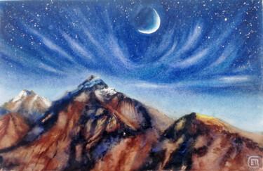 Malerei mit dem Titel ""Mountain and Starr…" von Jane Skuratova, Original-Kunstwerk, Aquarell
