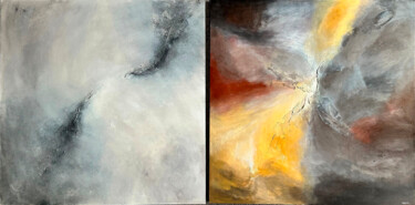 Painting titled "Natural, diptych" by Jane Ti, Original Artwork, Acrylic Mounted on Wood Stretcher frame