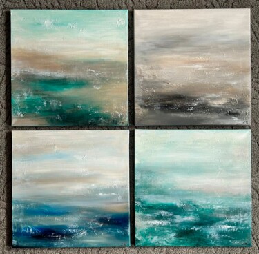 Painting titled "Smoke, quadriptych" by Jane Ti, Original Artwork, Acrylic Mounted on Wood Stretcher frame
