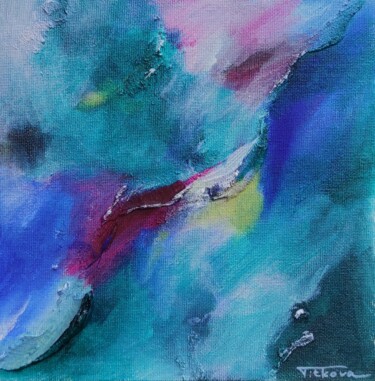 Painting titled "Abstract sea" by Jane Ti, Original Artwork, Acrylic Mounted on Cardboard