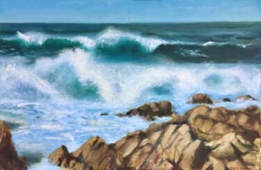 Schilderij getiteld "Carmel Surf" door Jane Wong, Origineel Kunstwerk, Olie