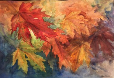 Pintura intitulada "Silver Maple Fall" por Jane Wong, Obras de arte originais, Aquarela