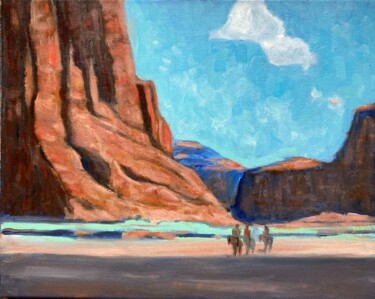 Pintura titulada "Riders in Canyon de…" por Jane Wong, Obra de arte original, Oleo