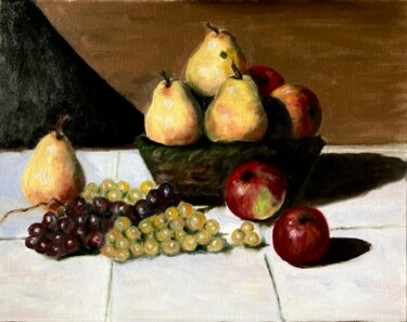 Painting titled "Still Life with Pea…" by Jane Wong, Original Artwork, Oil