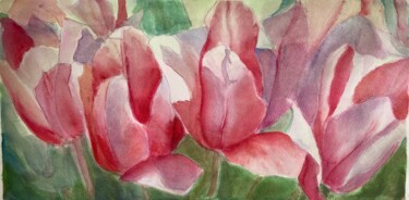 Pintura intitulada "Oregon Tulips" por Jane Wong, Obras de arte originais, Aquarela