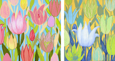 Картина под названием "diptych " Tulips"" - Margot Raven, Подлинное произведение искусства, Акрил