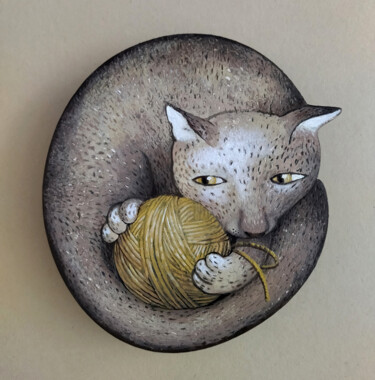 Peinture intitulée "Cat with a clew" par Margot Raven, Œuvre d'art originale, Acrylique