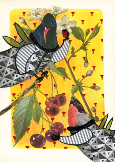 Collages titled "Сherry tea" by Margot Raven, Original Artwork, Collages