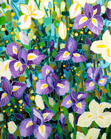Painting titled "Irises" by Margot Raven, Original Artwork, Acrylic