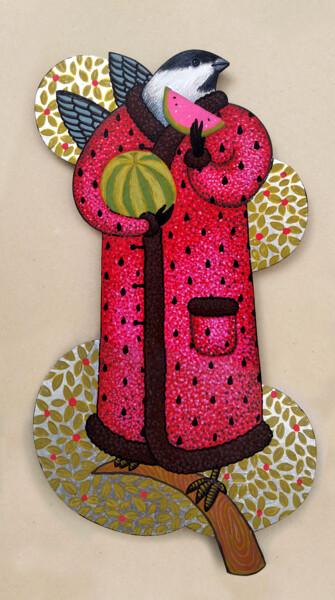 Peinture intitulée "Watermelon Santa" par Margot Raven, Œuvre d'art originale, Acrylique