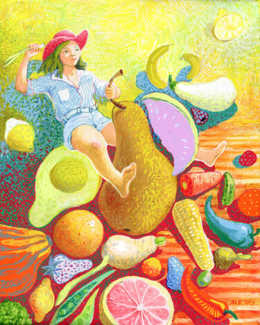 Schilderij getiteld "Fruit and vegetable…" door Margot Raven, Origineel Kunstwerk, Acryl