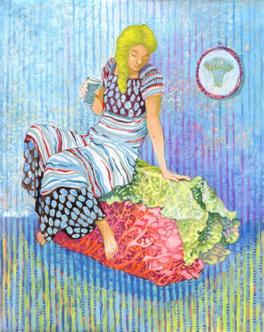 Painting titled "Pekin cabbage" by Margot Raven, Original Artwork, Acrylic