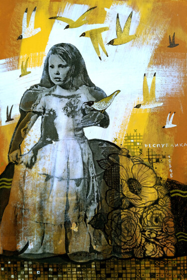 Collages intitolato "Admiral's daughter" da Margot Raven, Opera d'arte originale, Acrilico