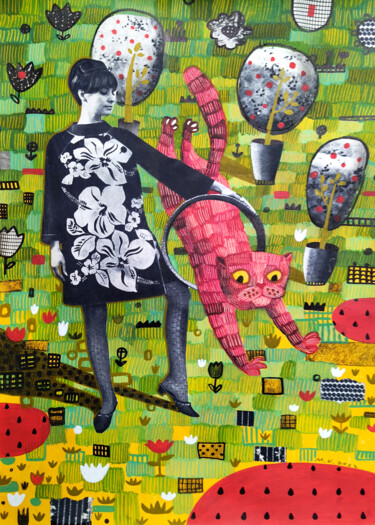 Collages intitulée "Picnic at Watermelo…" par Margot Raven, Œuvre d'art originale, Acrylique