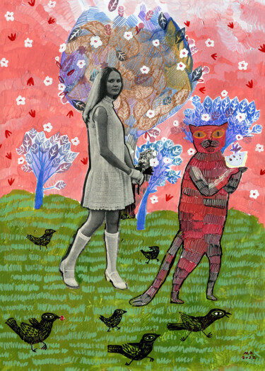 Collages intitolato "Spring parade" da Margot Raven, Opera d'arte originale, Acrilico