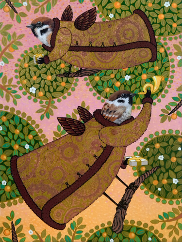 Peinture intitulée "Sparrow Boys" par Margot Raven, Œuvre d'art originale, Acrylique