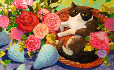 Pintura intitulada "In the basket" por Margot Raven, Obras de arte originais, Acrílico