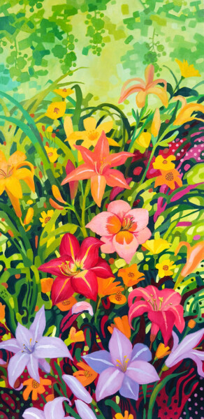 Painting titled "Lilies" by Margot Raven, Original Artwork, Oil