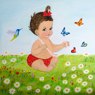 Painting titled "Spring idyll" by Kristina Janekova, Original Artwork, Acrylic Mounted on Wood Stretcher frame